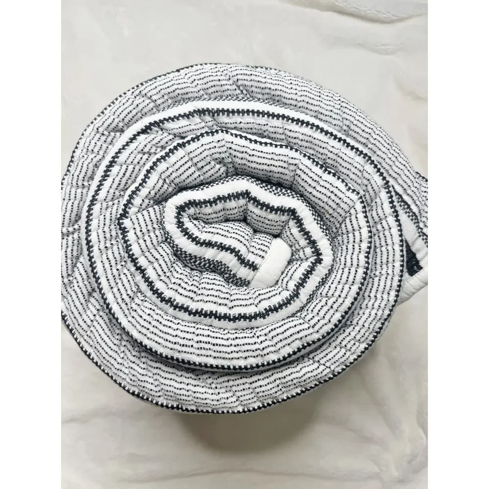 HEARTH & HAND with MAGNOLIA King Striped Quilt Bedspread Dark Gray Cream NEW
